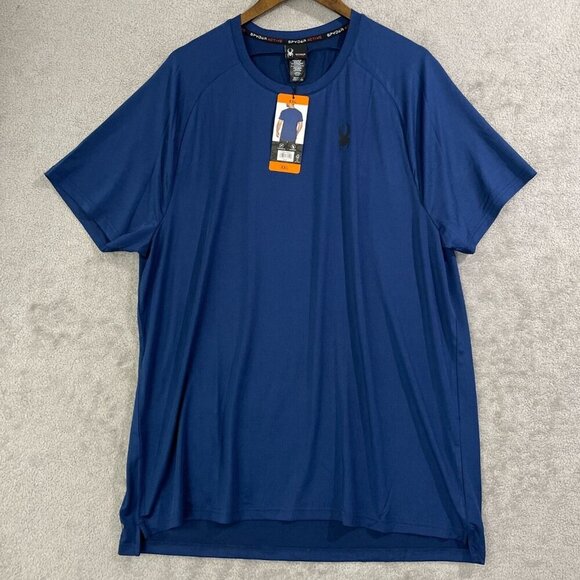 NEW Spyder Active Men's XXL Blue Short Sleeve Shirt Polyester Spandex - Picture 2 of 8